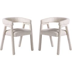 two white chairs sitting next to each other