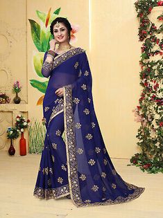 ad eBay - Look Beautiful drape this Navy Blue Indian Bollywood Designer Party wear Traditional wedding Georgette Saree, completed with heavy embroidery zari work and zari Border work. It will carry Navy Blue Unstitched Georgette Blouse Piece, which can be customized up to max 42 Indian standard size and its length 80 cms. Party Wear Traditional, Wedding Wear Saree, Historical Dress, Zari Embroidery, Georgette Blouse, Heavy Embroidery, Zari Work, Wear Saree, Georgette Saree