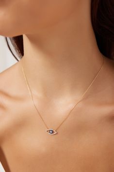 14K Yellow Gold Evil Eye Necklace, Dainty Evil Eye Necklace - LTB JEWELRY Evil Eye Jewelry Bracelet, Gold Evil Eye Necklace, Classy Minimalist, Good Luck Necklace, Delicate Gold Necklace, Evil Eye Necklace Gold, Diamond Fashion Jewelry, Pretty Jewelry Necklaces, Jewelry Set Design