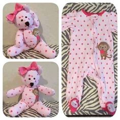 a baby's pink and white teddy bear with polka dots on it is featured in the facebook page