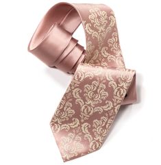 Buff pink damask men's necktie. Ivory-cream print on "peach." Silkscreened men's tie. Microfiber. Pe Wedding Ties With Satin Finish, Classic Pink Ties For Wedding, Classic Pink Suit And Tie Accessories For Wedding, Elegant Pink Ties For Black Tie Occasions, Elegant Pink Standard Tie And Accessories, Elegant Pink Standard Tie Suit Accessories, Elegant Pink Standard Tie, Classic Pink Suit And Tie Accessories For Groom, Pink Standard Tie For Groom