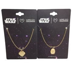 two star wars necklaces are shown in the packaging for each one's price