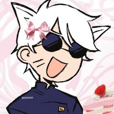 a drawing of a person with sunglasses and a piece of cake