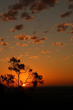 the sun is setting behind some trees