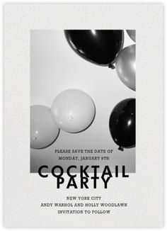 a black and white photo with balloons in the background is an image of cocktail party