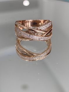 Luxury Handcrafted Fine Custom Jewelry 18K Karat Solid Rose Gold Ladies Womens Ring Gift For Her Diamond Band Prong Set Statement Ring  5.7 grams total weight Ring Size: 6 and 3/4 US Elegant Wide Band Ring With Vs Clarity As Gift, Rose Gold Wide Band Ring For Wedding, Rose Gold Wide Band Round Ring As Gift, Rose Gold Wide Band Open Ring For Gift, Luxury Wide Band Open Ring As Gift, Rose Gold Hallmarked Diamond Promise Ring, Luxury Open Band Wide Ring Gift, Wide Band Jewelry With Pave Setting For Gift, Wide Band Jewelry With Pave Setting As Gift