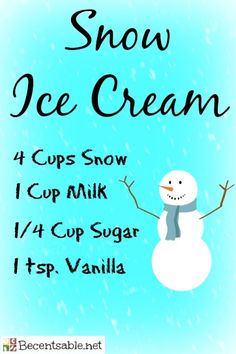 the snow ice cream sign is shown with instructions for how to make it and what to use