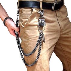 Corrente de Motociclista Dupla Stil Rock, Chain Jeans, Skull Pants, Punk Jeans, Rock Jeans, Biker Chain, Skull Wallet, Pant Chains, Biker Wallet