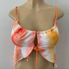 New Sanctuary Anthropologie Bikini Top Only Tie Dye In Orange Pink And Yellow Top Has Convertible Straps So You Can Wear As You Prefer. Ruffle Adds A Little Bit Of Extra Coverage. Removeable Soft Cups. Size M. (I Have An Xl Bottom Listed If Interested) Brand New With Tags. Retail $65 Summer Tankini With Built-in Bra For Sunbathing, Sleeveless Crop Top With Built-in Bra For Beach, Summer Beach Party Swimwear With Built-in Bra, Summer Beachwear Crop Top With Built-in Bra, Spring Beachwear Crop Top With Built-in Bra, Sleeveless Crop Top With Built-in Bra For Poolside, Pink Spring Tankini With Built-in Bra, Summer Tops With Built-in Bra For Pool, Orange Swimwear With Built-in Bra For Summer