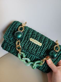 Gorgeous green clutch bag with silky rat tail cord. Jewel handle and champagne-coloured damask interior. A truly trendy piece!! Perfect for a neutral cream or beige outfit to give a decidedly unique touch of color and style Elegant Cream Bag, Elegant Cream Bags, Chic Handmade Clutch Evening Bag, Summer Formal Green Bags, Green Evening Bag For Summer, Green Evening Bags, Handmade Chic Clutch Evening Bag, Chic Green Pouch Evening Bag, Chic Handmade Beige Evening Bag