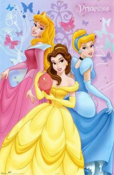 three princesses are standing next to each other