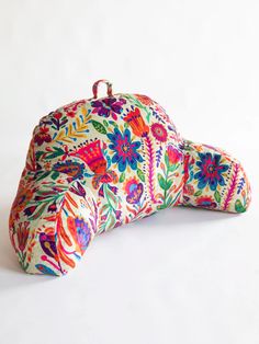 Cozy Backrest Pillow - Rainbow Cream Floral-view 1 Groovy Pillows, Colorful Hippy Body Pillow, Rainbow Flower Pillow Room, Lounge Pillow, Kitsch Pillowcase Set, Bright Floral Throw Pillows, Backrest Pillow, Natural Life, Colorful Design