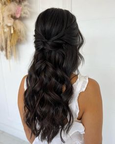 Wedding Hair Asian Half Up, Relaxed Wedding Hairstyles, Half Up Half Down Wedding Hair Brunette Bridal Hairstyles, Bridesmaid Hairstyles Half Up Half Down Long Hair, Long Brunette Bridal Hair, Wedding Updo Black Hair, Wedding Hair Medium Length Half Up, Half Up Half Down Wedding Hair With Comb, Half Updo Bridesmaid Hair