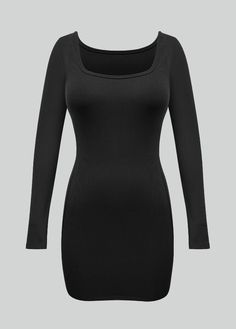 Elevate your wardrobe with our Long Sleeve Ribbed Bodycon Mini Dresses. Featuring a figure-flattering bodycon silhouette and cozy long sleeves, these dresses offer a perfect blend of style and comfort for any occasion. Long sleeve Square neck Seamless 88% Polyamide / 12% Elastane Imported Black Knit Long Sleeved Bodycon Dress, Metallic Leotard, Full Body Costumes, Violet Brown, Yellow Violet, Full Body Suit, Costumes For Sale, Black Hot Pink, Light Blue Green