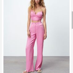 Zara Atasan Crop Bahan Jatuh & Flowing Trousers M & Xxl Top Willing To Sell Separately! Thanks Spring Pink Straight Pants Set, Spring Pink Straight Pant Set, Chic Pink Pant Set For Spring, Chic Pink Sets With Long Pants, Pink Wide Leg Sets For Night Out, Zara Summer Sets With Straight Pants, Pink Sleeveless Pant Set, Chic Pink Summer Pant Set, Sleeveless Pink Pant Set