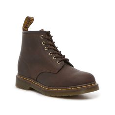 Dr. Martens-101 Boot - Men's The 101 combat boots from Dr. Martens are a staple thanks to their classic military-inspired silhouette and non-slip sole. The leather upper adds a luxurious touch, while the lace-up design ties the entire look together. Ankle Boots Outfit Men, Brown Boots Outfit Men, Brown Ankle Boots Outfit, Dr Martens Boots Men, Dark Brown Ankle Boots, Brown Dr Martens, Brown Boots Outfit, Boots Outfit Men, Brown Combat Boots