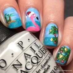 Summer Christmas Nail Designs, Christmas Nails For Florida, Christmas In July Nail Designs, Beach Christmas Nail Art, Tropical Christmas Vacation Nails, Florida Christmas Nails, Christmas In July Nails, Hawaiian Christmas Nails, Beachy Christmas Nails