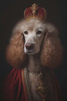 Elegant Royal Standard Poodle Portrait: A Timeless Masterpiece for Every Poodle Lover Poodle Artwork, Poodle Tattoo, Fancy Dog Portraits, Royal Dog Portrait, Regal Dog Portraits, Cat Portrait Painting Royal, Cosplay Diy