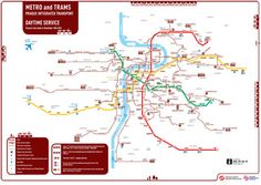 the metro and trains map is shown in red