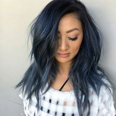 Blue Steel Hair, Denim Blue Hair, Dark Balayage, Denim Hair, Dark Days, Balayage Color