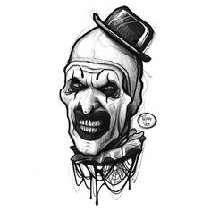 a drawing of a clown wearing a top hat