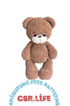 a brown teddy bear sitting on top of a white background with the words crib life written below it