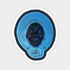 a sticker with an image of a person's face in the middle of it