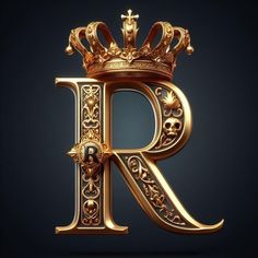 the letter r is made up of gold and has a crown on top of it