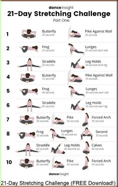 the 21 - day stretching challenge is shown in this poster, which shows how to do it