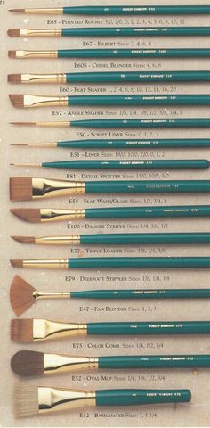 the brushes are lined up and ready to be used in this painting project, which is also available for purchase