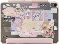 an image of a tablet with stickers on it