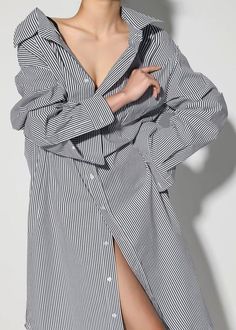 Talia Shirt Dress - Black/White Stripe – The Frankie Shop Striped Long Sleeve Shirt Dress For Daywear, Classic Striped Long Sleeve Shirt Dress, Oversized Long Sleeve Shirt Dress For Office, Oversized V-neck Shirt Dress For Daywear, Oversized Summer Shirt Dress For Office, Oversized Shirt Dress For Office In Summer, Oversized Striped Shirt Dress, Oversized Shirt Dress For Summer Office Wear, Chic Striped Button-up Shirt Dress