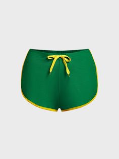 Bottoms With Built-in Shorts For Vacation Leisure, Casual Vacation Shorts For Leisure, Casual Vacation Leisure Shorts, Green Vacation Bottoms With Drawstring, Green Drawstring Bottoms For Vacation, Green Drawstring Vacation Bottoms, Trendy Green Vacation Shorts, Trendy Green Shorts For Vacation, Casual Stretch Swimwear For Leisure