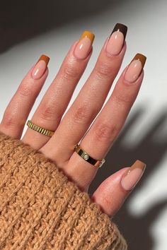 Classy Neutral Nail ideas Ballerina Nails Fall, Brown French Tip, Spice Nails, Ombre French Tips, Pumpkin Spice Nails, Modern Nail Art, Brown French