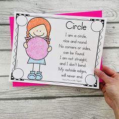 a hand holding up a card that says circle i am a circle, rice and round