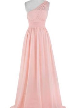 new fashion bridesmaid dress one shoulder pink chiffon evening gown party dress A line fashion prom dress mopping the floor A Line Fashion, Evening Dresses Wedding, Mopping The Floor, Line Fashion, One Shoulder Prom Dress, Pink Chiffon, Dresses Wedding, Dress First