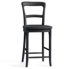 a black stool with a wooden seat and backrests on an isolated white background