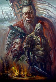 a painting of two men in armor standing next to each other