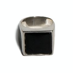 This is our 'Samuel' ring from our flat top Thomas collection. With its flat, square face adorned with a high polished 16x16mm black onyx, the 'Samuel' ring combines practicality and edge. This unisex signet ring is a go-to piece with endless wearability. Onyx is worn to defend against negativity, it has protective energies that are believed to bring rejuvenation, fortify self confidence and responsibility and sharpens your senses. Onyx No two stones are alike Available in Sterling Silver & Yellow Brass Made in New York City Made to order, please allow 5-10 business days for production Note: we suggest that you size up a full size with this style Modern Square Signet Ring With Polished Finish, Modern Signet Ring With Rectangular Stone And Polished Finish, Modern Onyx Signet Ring For Gift, Modern Onyx Signet Ring Gift, Minimalist Black Onyx Signet Ring, Modernist Rectangular Signet Ring With Polished Finish, Rectangular Modernist Signet Ring With Polished Finish, Modern Black Jewelry With Polished Finish, Modernist Black Signet Ring With Polished Finish