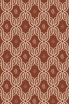 a brown and white geometric pattern with letters in the shape of intertwined lines on an orange background