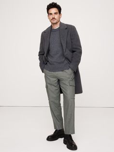 Look closely: these tailored cargo pants are cut in a Italian fabric we love for its use of warm wool.  Here, we put it to use in a silhouette that balances expert tailoring and comfort, thanks to hidden elastic at the waistband.  Mid-rise.  Tapered fit.  Cropped length.  Fabric from Italy's Alfa Fi mill.  Elastic waistband.  Zip fly with button closure.  Belt loops.  Front, back, and side cargo pockets.  Unlined.  Mid-rise.  Tapered fit.  Cropped length.  Inseam: Regular 28. 5" Model: Size 32, Family Women, Cargo Pant, Italian Fabric, Bottom Clothes, Cargo Pants, Mens Summer, Banana Republic, Bottoms Pants, What To Wear