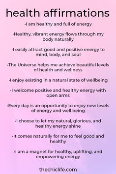 Ready to manifest your dream healthy lifestyle and health goals? Use positive health affirmations. Add this aesthetic picture to your vision board, dream board, or mood board. Click for 10 Health Affirmations to use for general wellbeing, wellness, and positive energy #lawofattraction #loa #manifestation #manifest #personalgrowth #personaldevelopment #woowoo #changeyourlife #goodvibes #manifestlove #highvibes #spirituality #theuniverse Positive Quotes For Life Encouragement, Positive Quotes For Life Happiness, Health Affirmations, Spiritual Manifestation, Daily Positive Affirmations, Morning Affirmations, Law Of Attraction Affirmations, Manifestation Journal, Self Love Affirmations