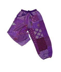 Handmade item, Bohemian Assorted Patchwork Unisex Trouser Pant, Boho Hippie Comfortable Yoga Trouser Pant, Bridesmaid Men And Women's Patchwork Harem Pant, WELCOME MY SHOP, ize : (inches) Harem Pants Waist 26" stretching to 45 " (elastic material) Hip 30"-46" Length 38- 40" NOTE : Product color may slightly vary due to photographic lighting sources or your monitor settings. Note:-As this is Hand Patch Work, There will be variation in patches. 🧺CARE : For best result, hand wash in cold water and Purple Cotton Patchwork Bottoms, Purple Patchwork Cotton Bottoms, Purple Cotton Pants For Festival, Plazo Pant, Yoga Trousers, Harem Pant, Patch Work, Trouser Pants, Boho Hippie