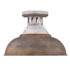 an old, rusty light fixture is shown against a white background