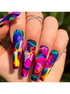 Multicolor  Collar  ABS  Color Nails Embellished   Nail,Hand & Foot Care Long Clear Nail Designs, Neon Glow Nail Designs, Neon Sign Nails, Neon Nail Art, Multicolored Nails, Colorful Nails, Nail Candy