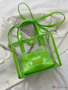 BirdinBag - Waterproof Clear Satchel Bag with Inner Pouch - High Quality and Stylish Green Shoulder Bag With Large Capacity For Outdoor, Green Large Capacity Shoulder Bag For Outdoor, Green Large Capacity Outdoor Bag, Large Capacity Green Outdoor Bag, Green Bags With Removable Pouch For Outdoor, Green Outdoor Bag With Removable Pouch, Outdoor Green Bag With Removable Pouch, Green Tote Shoulder Bag For Outdoor, Casual Waterproof Shopping Bags