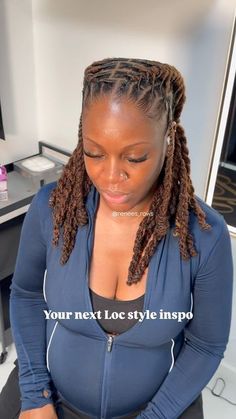 Half Updo Loc Styles, Professional Sisterlock Styles, Braided Locs Women, Female Loc Hairstyles, Locs Styles For Long Hair, Womens Dreadlock Styles, Dread Braids For Women, Black Women Loc Styles, Loc Flat Twist Style