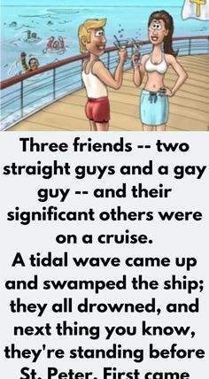 two women on a boat with the caption that reads, three friends - two straight guys and a guy - and their significant others were on a cruise