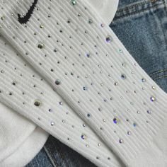 Custom Bling Swarovski Crew Socks 1 Pair. Made To Order, Ships In 3-5 Days. Bling Socks, Diy Fashion Projects, Custom Bling, Rhinestone Art, Nike Accessories, Nike White, Money Maker, White Nikes, Diy Fashion