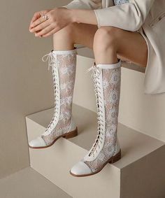 Indulge in the sophistication of our Chic White Hollow Out Lace Up Chunky Boots. Crafted with intricate lace detailing and a sturdy chunky heel, these boots exude elegance and exclusivity. Take your style to the next level with these luxurious and tasteful fashion pieces.Made of:-Cowhide Leather Upper.-Rubber sole-Genuine Leather cushioned insole.1.37"/3.5cm Chunky Heel Party Dress Long Sleeve, Ankle Boots Flat, Leather Cushion, Puff Sleeve Dresses, Fashion Pieces, Wedge Sneakers, Chunky Boots, Ankle Strap Heels, Mid Calf Boots